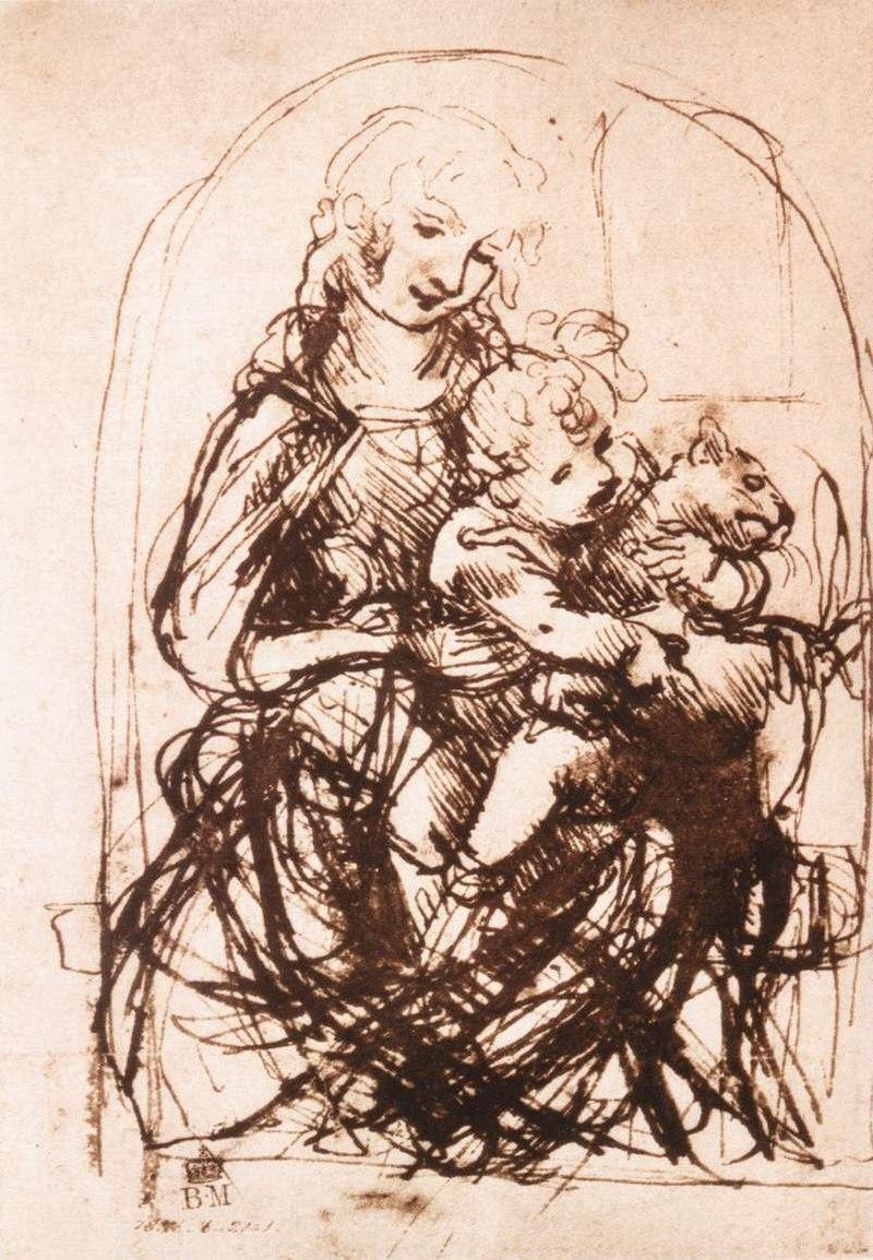 800px leonardo da vinci study for the madonna of the cat recto